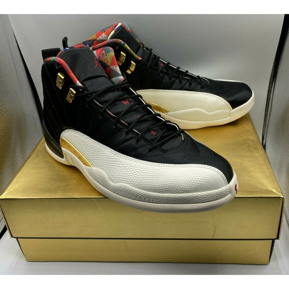 Men's Size 14 Air Jordan 12 Retro CNY Chinese New Year CI2977-006 Blk White Gold